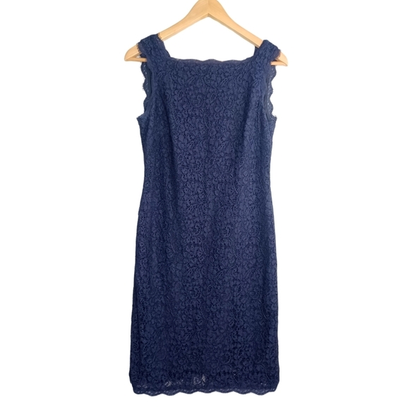 Adrianna Papell Sz 4 Office Floral Lace Square Neck Sheath Cocktail Dress - Picture 2 of 14